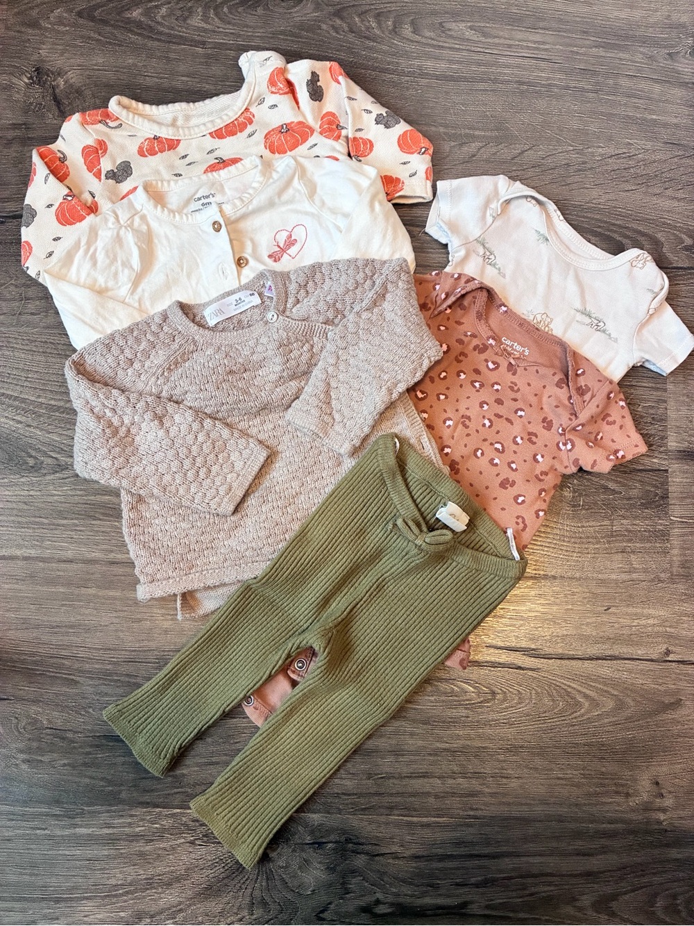 Carter's Pink Pumpkin & Olive Ribbed Two-Piece Mix